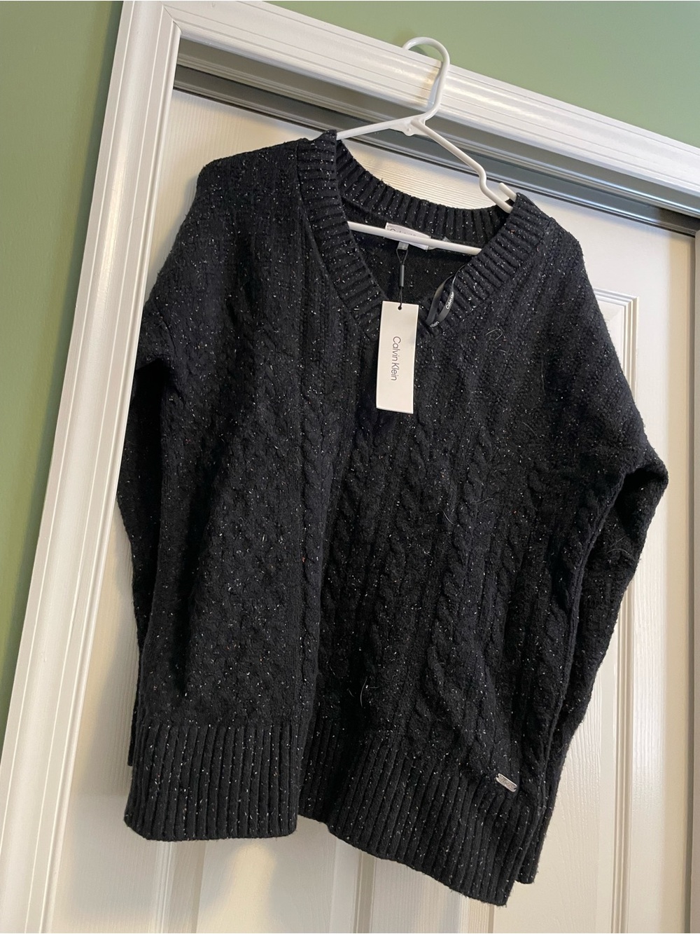 Calvin Klein Black V-Neck Cable-Knit Women’s Sweater
